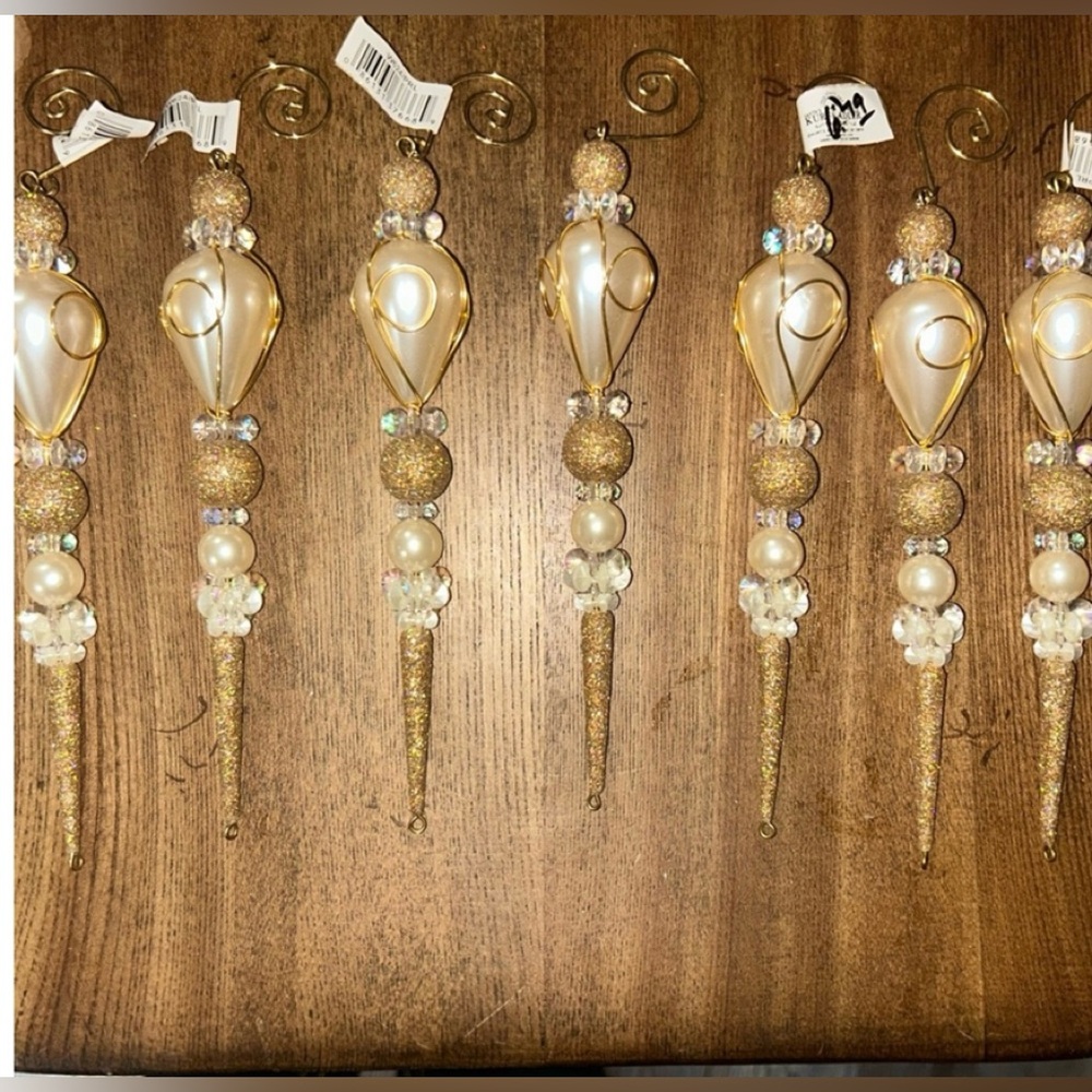 Vintage 18 Kurt Adler Gold and Cream Ornament Set icicle NWT handcrafted